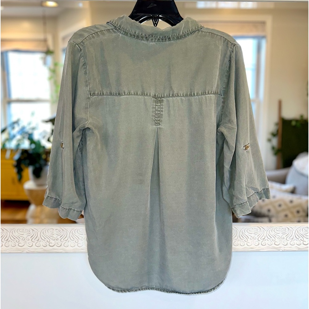 Velvet Heart Green Collared Top Three Quarter Length Sleeves - M - Picture 2 of 8
